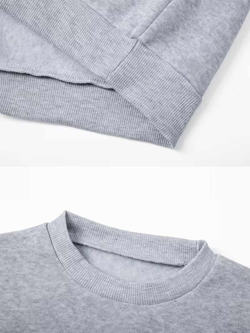 1set 2pcs this autumn winter boys casual outfit features neck sweatshirt and straight leg wide leg pants a stylish and look its suitable for school meals and outdoor light gray color blue 2